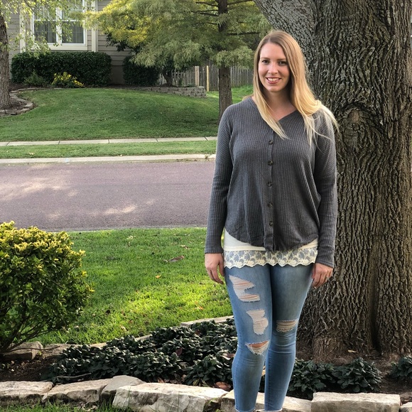 Gray Waffle Knit Button Down - Picture 3 of 3